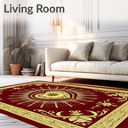 Crimson Gold Heart Burst Emblem Rug