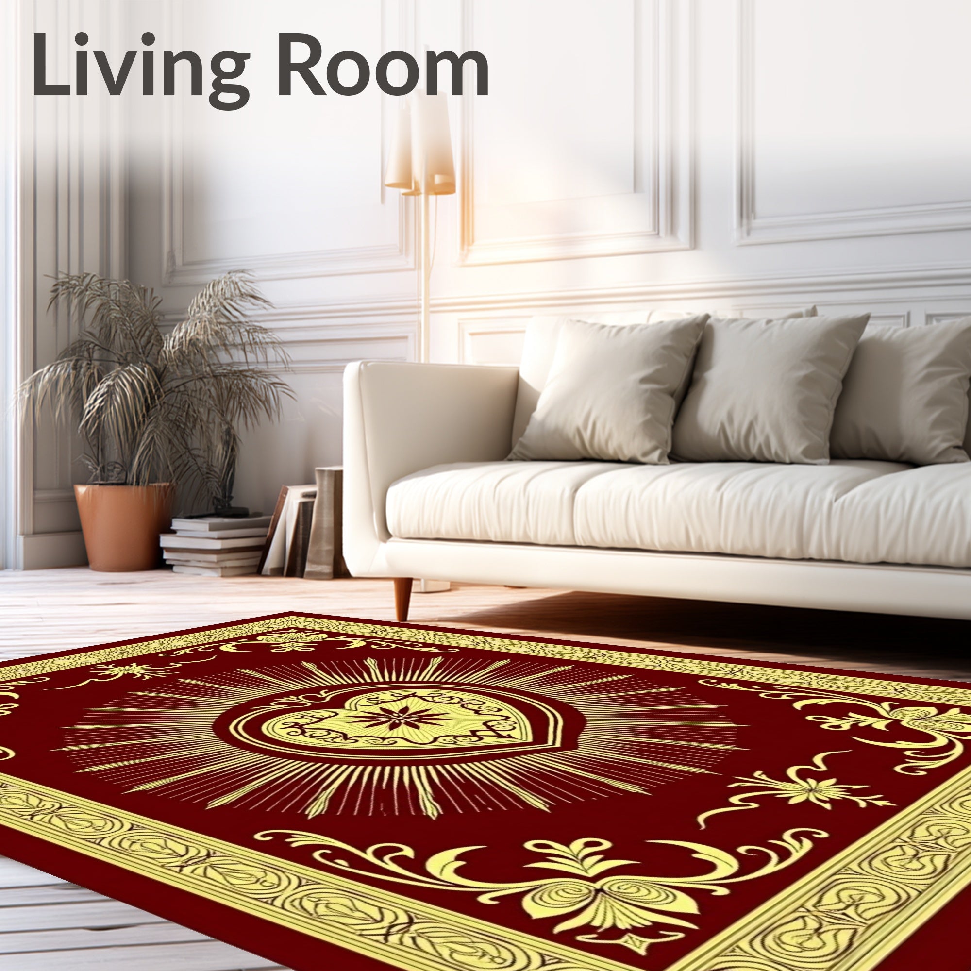 Crimson Gold Heart Burst Emblem Rug