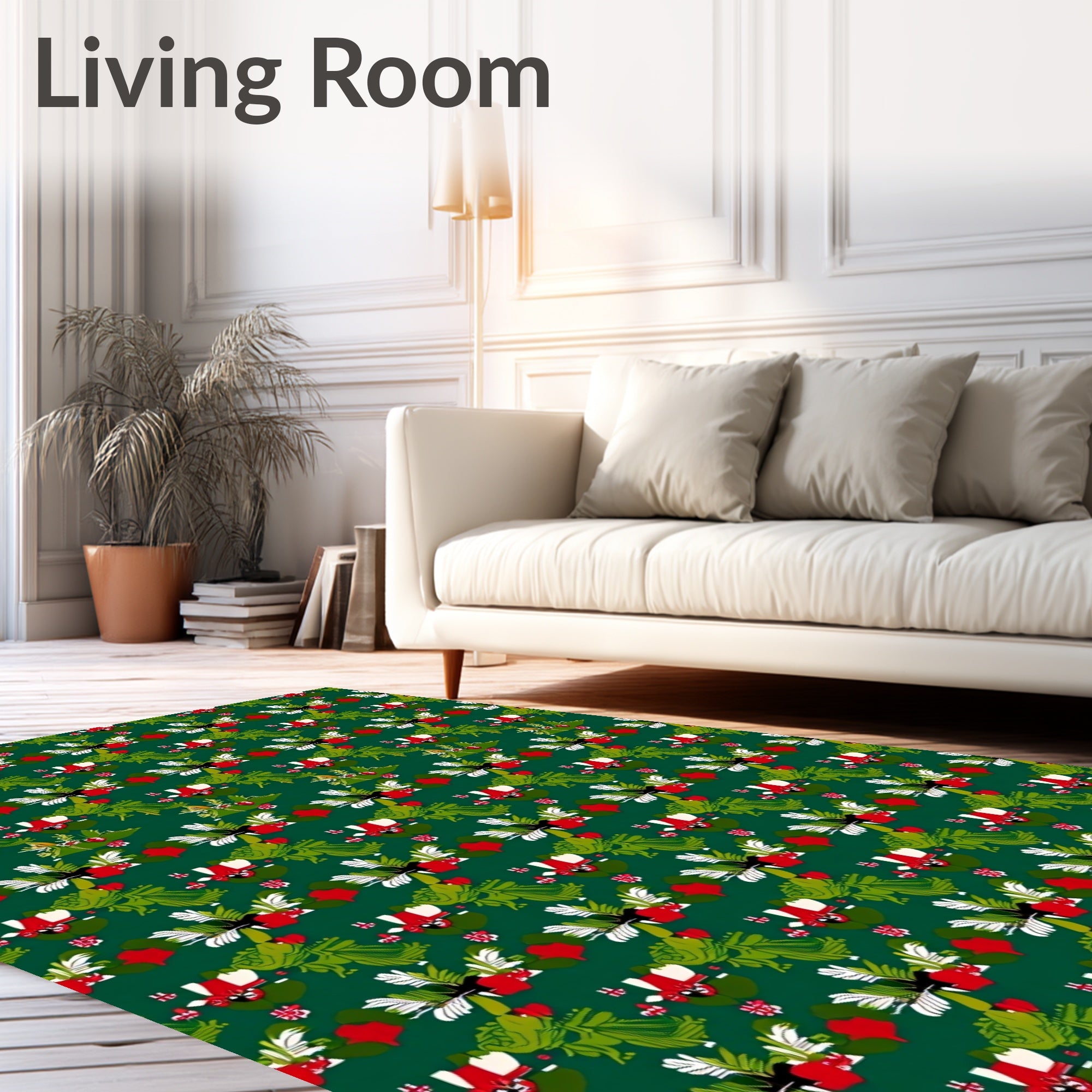 Emerald Green Red White Floral Garland Rug