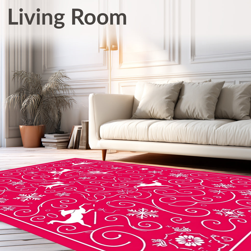 Whimsical White Deer Snowflakes Swirls Rug