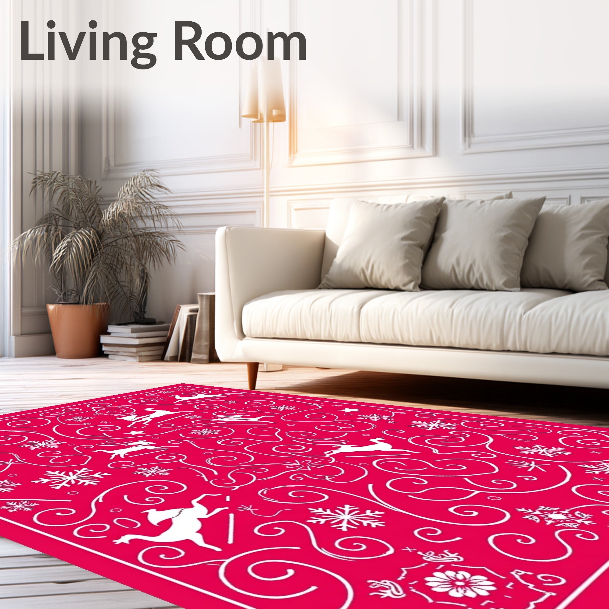 Whimsical White Deer Snowflakes Swirls Rug