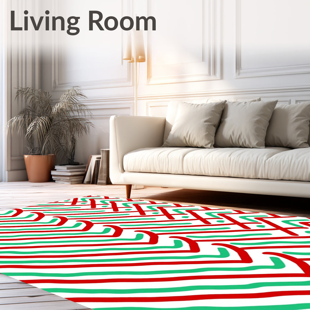 Red Green Diagonal Chevron Flow Rug
