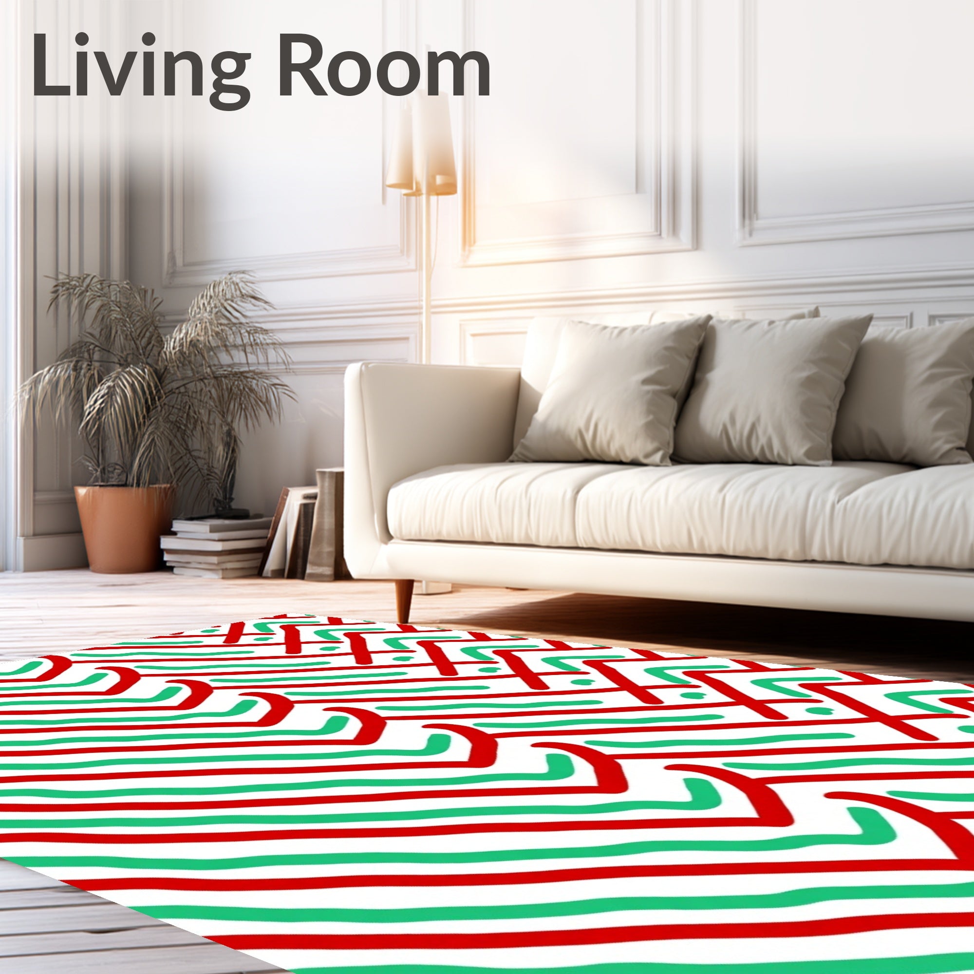 Red Green Diagonal Chevron Flow Rug
