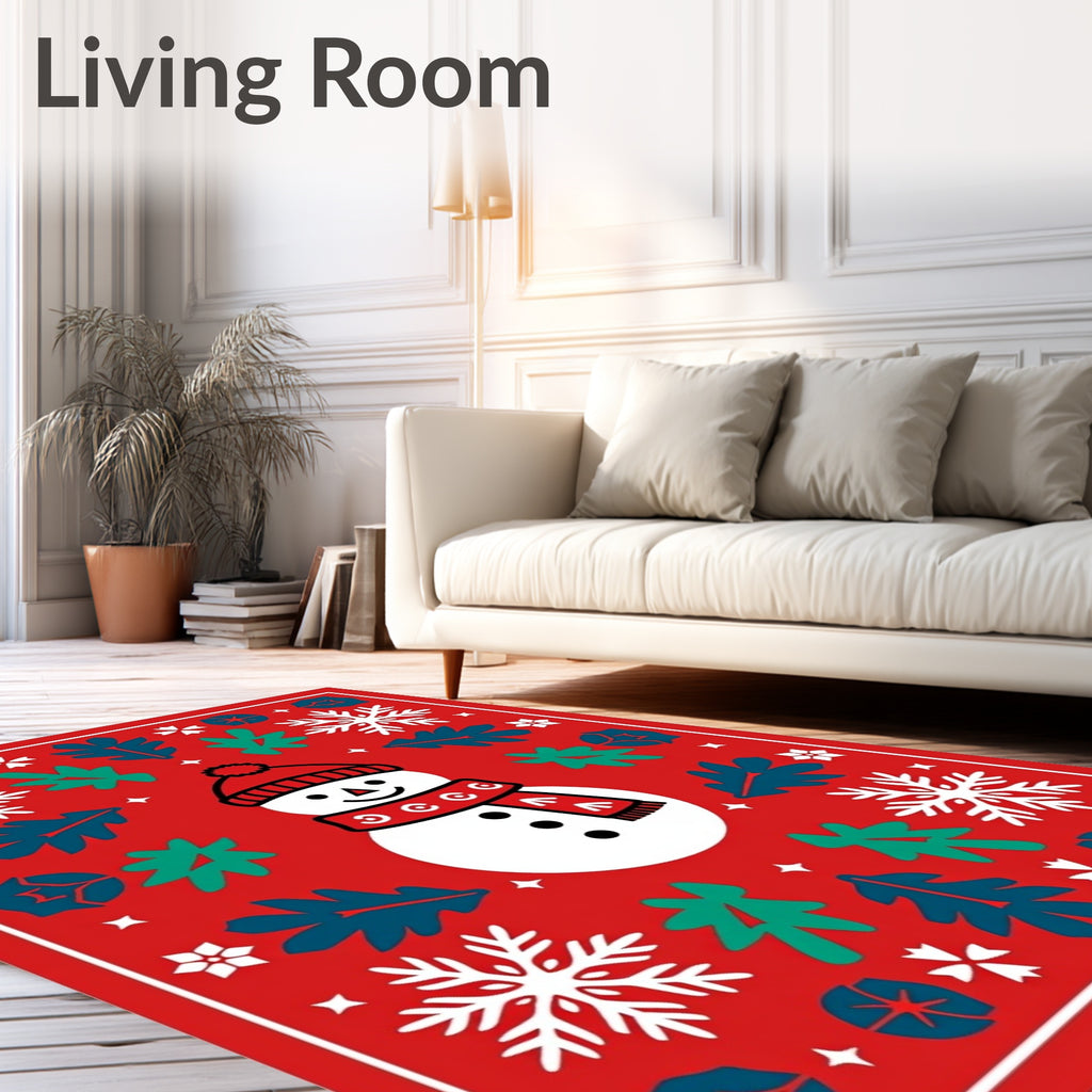 Festive Snowman Snowflake Christmas Celebration Rug
