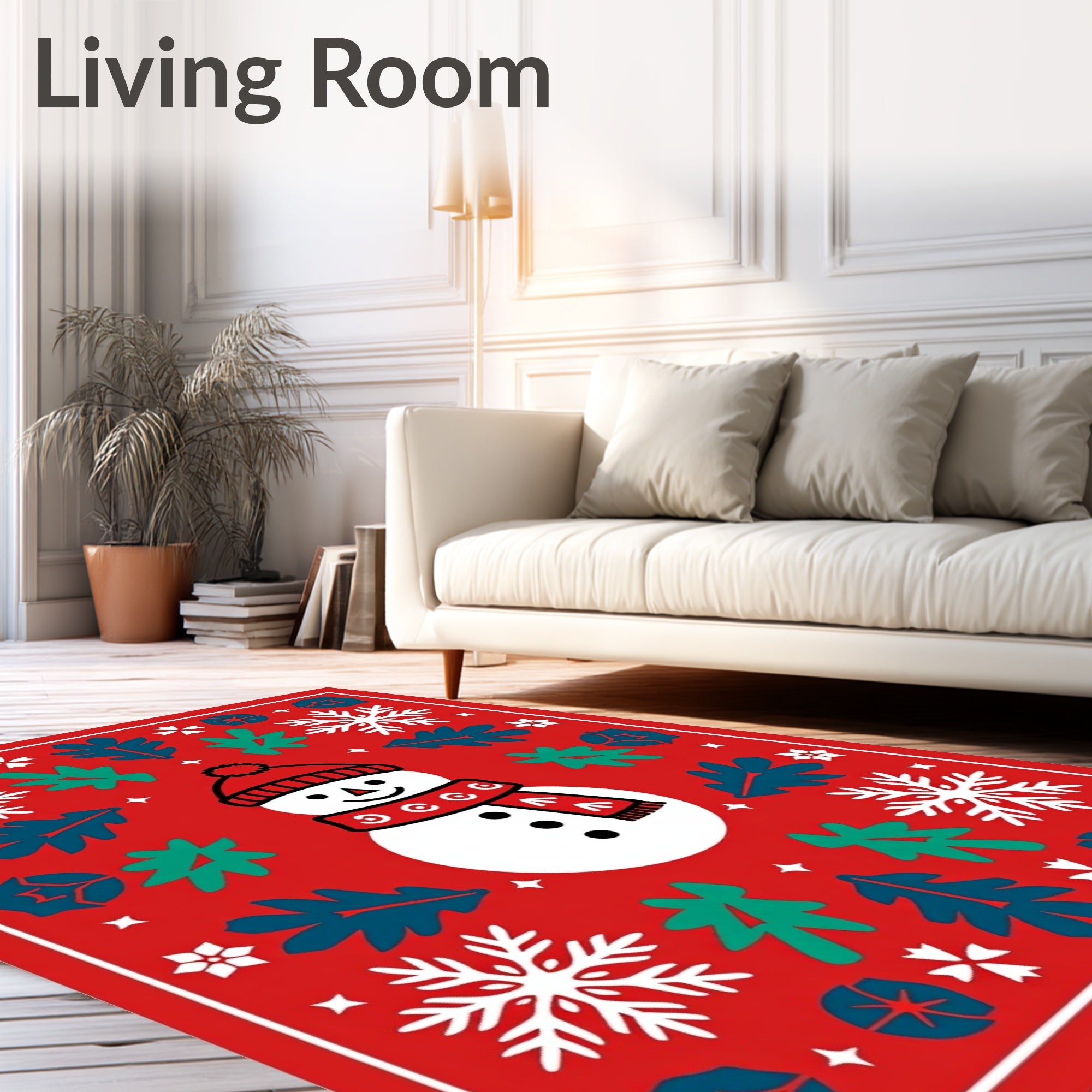 Festive Snowman Snowflake Christmas Celebration Rug