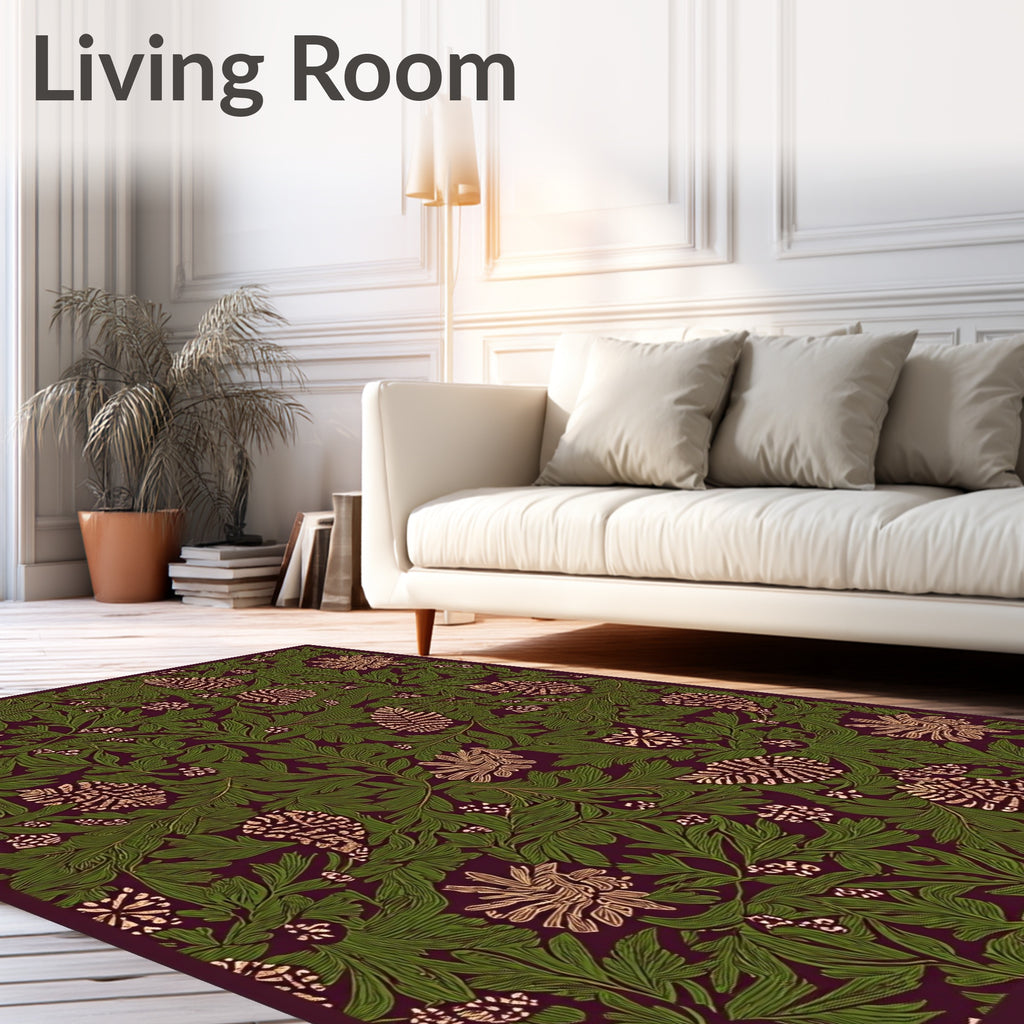 Forest Green Botanical Floral Rug
