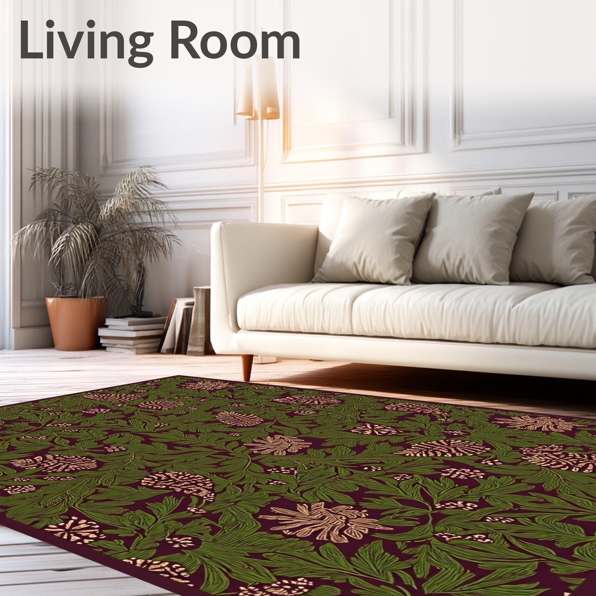 Forest Green Botanical Floral Rug