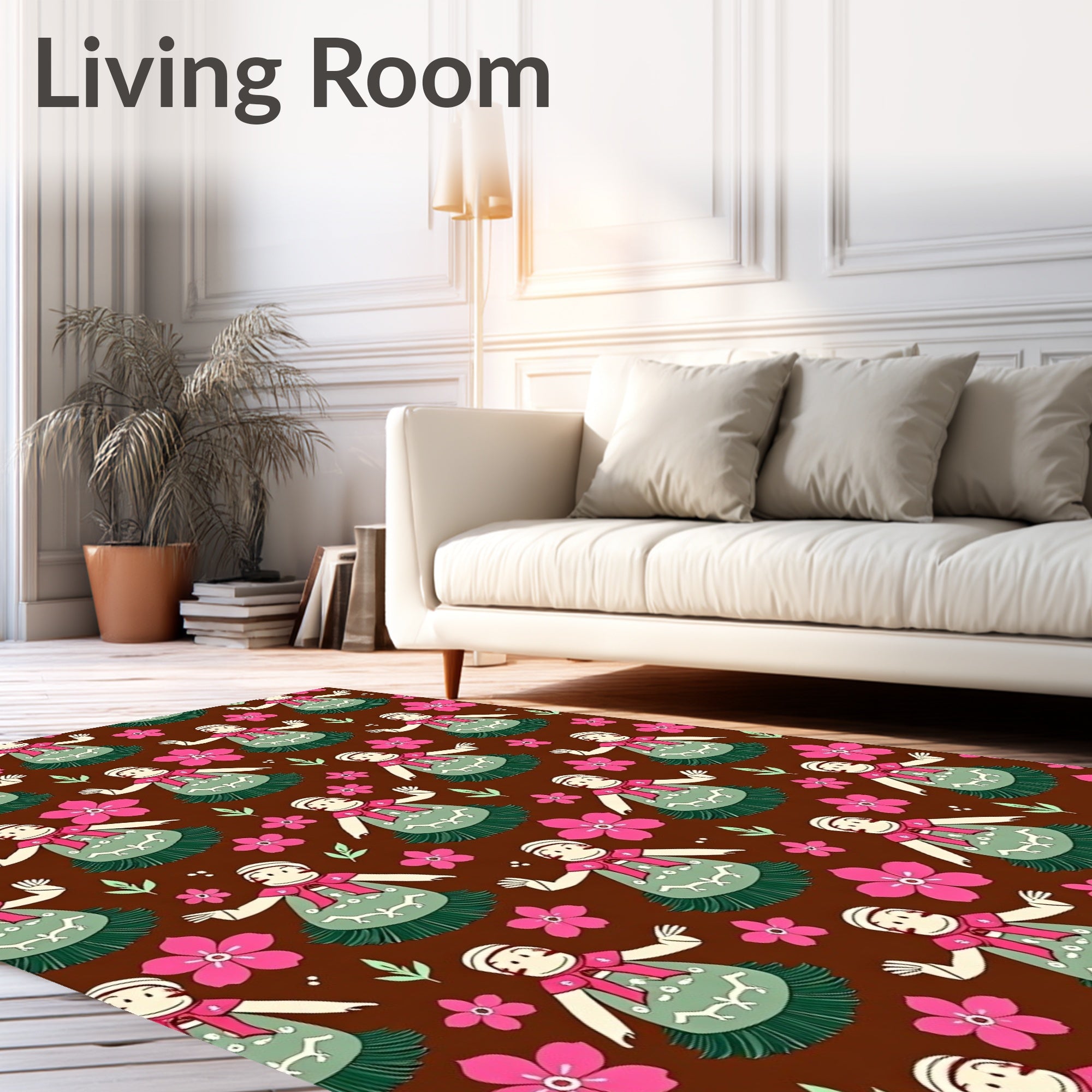 Retro Pink Floral Dancing Figures Rug