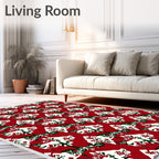 Red Cream Green Folk Animal Tree Rug