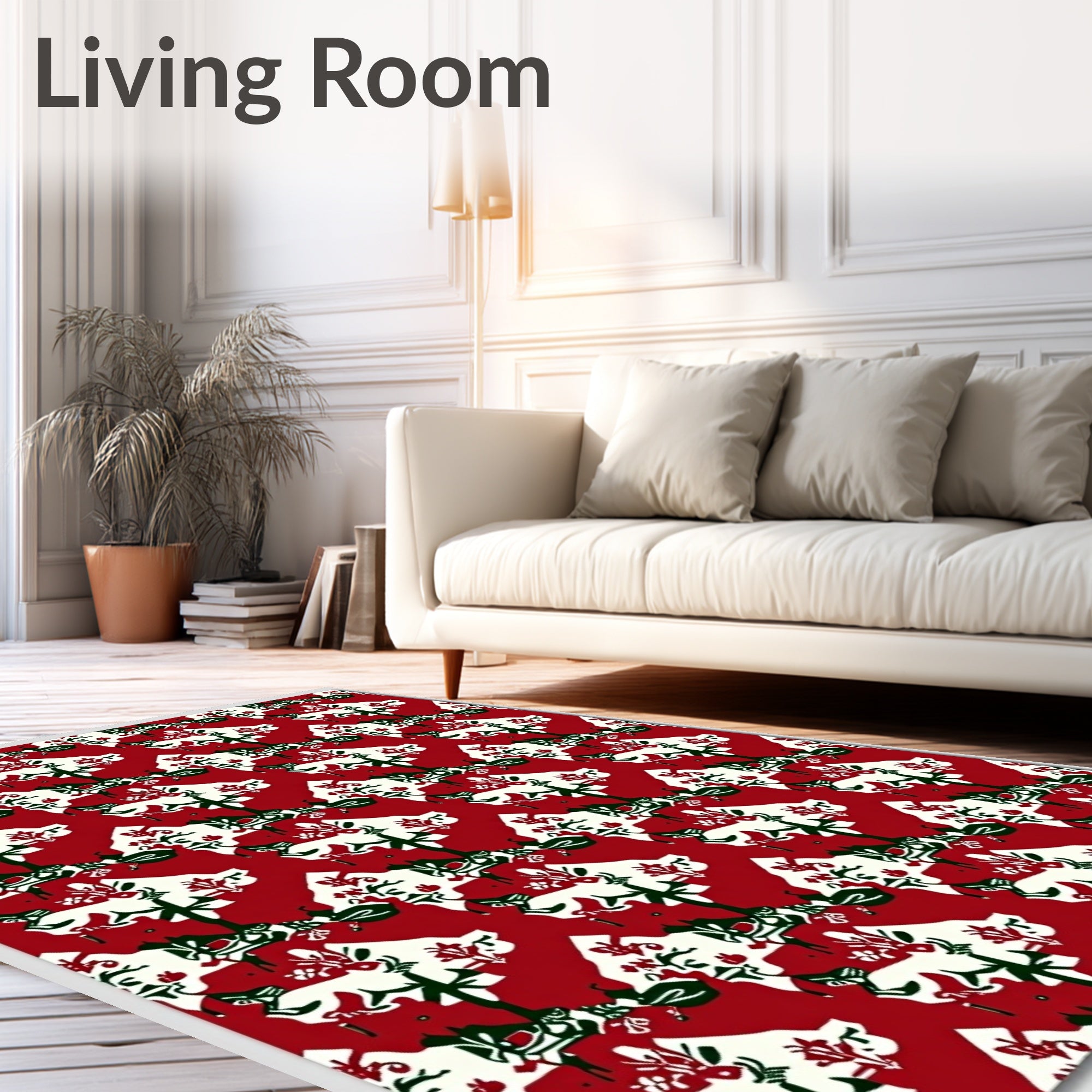 Red Cream Green Folk Animal Tree Rug