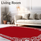 Crimson White Floral Border Frame Rug