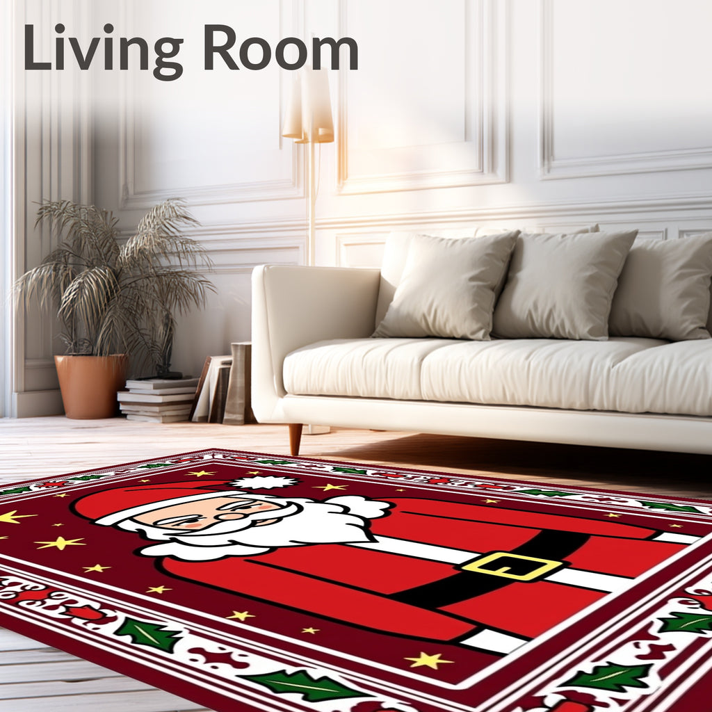 Crimson Santa Claus Holly Border Rug