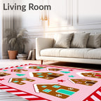 Gingerbread Houses Candy Cane Striped Border Rug