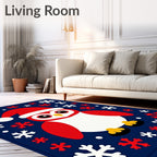 Whimsical Red Owl Snowflakes Navy Rug