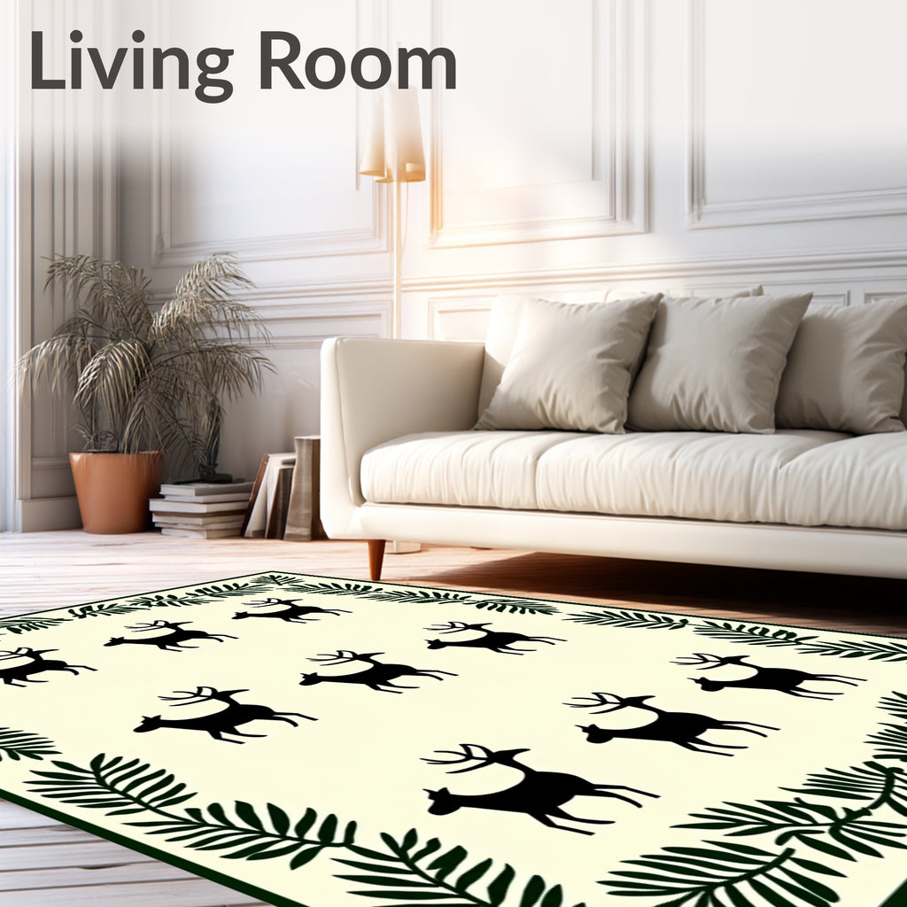 Forest Green Deer Silhouette Border Rug