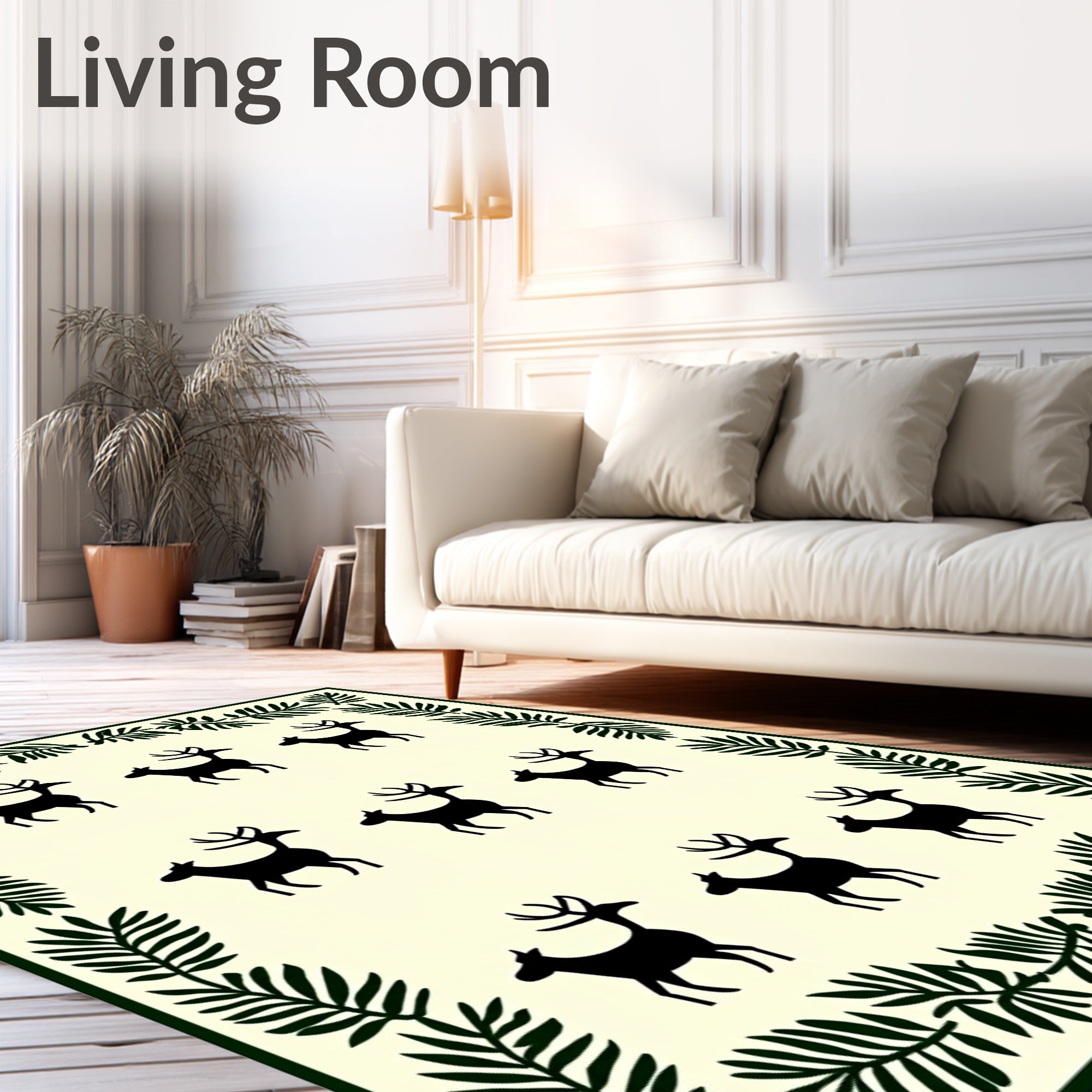 Forest Green Deer Silhouette Border Rug