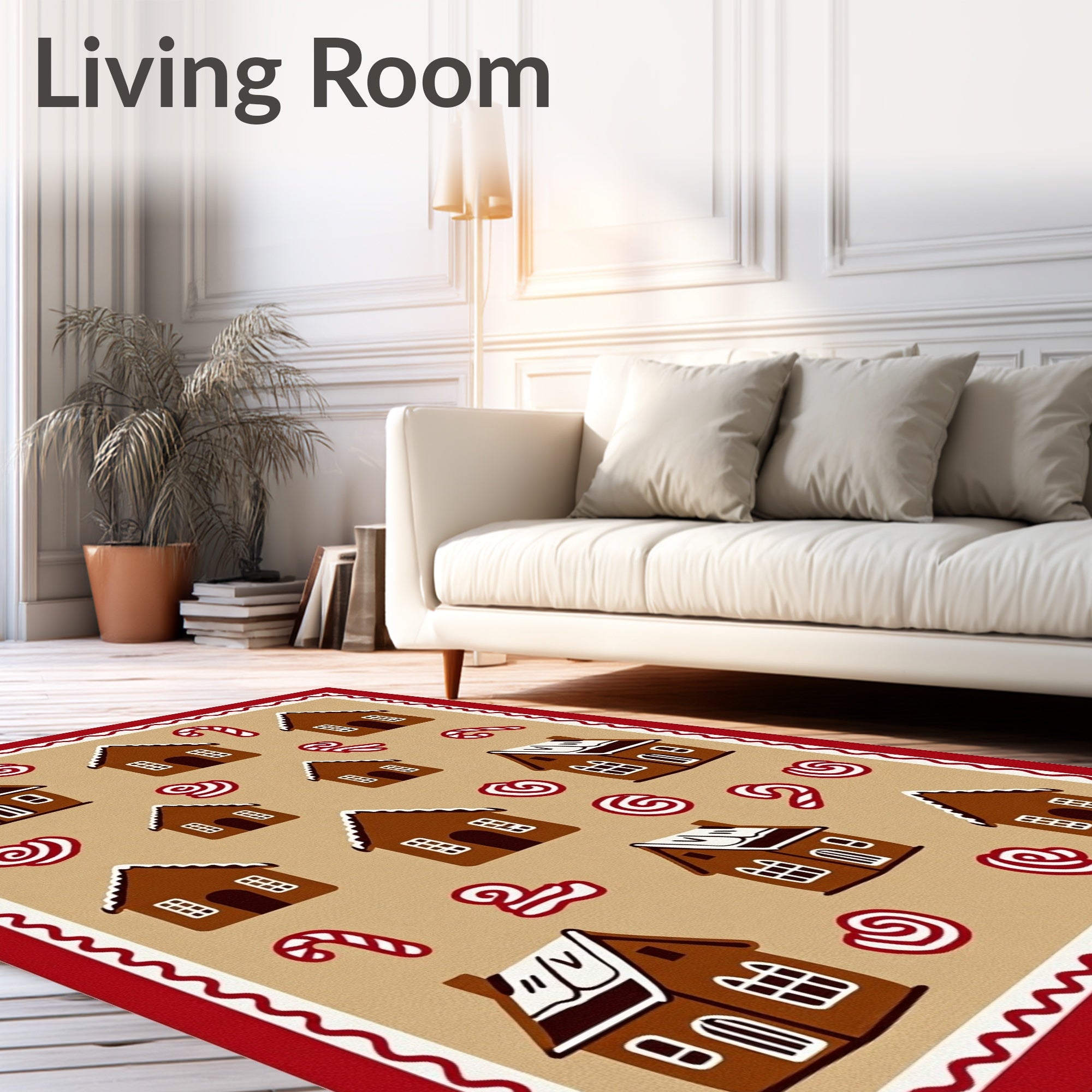Brown Gingerbread Houses Candy Canes Rug