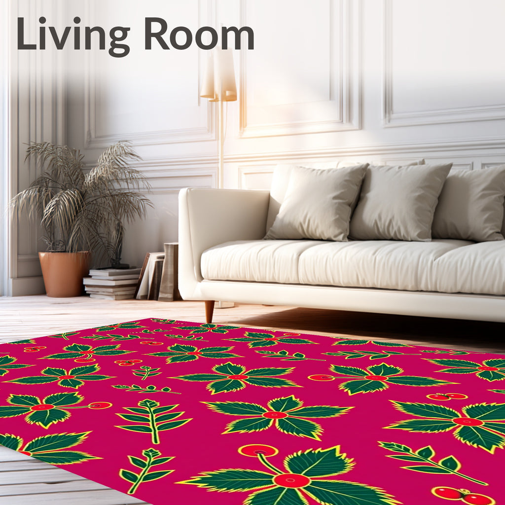 Crimson Holly Berry Leaf Cluster Rug