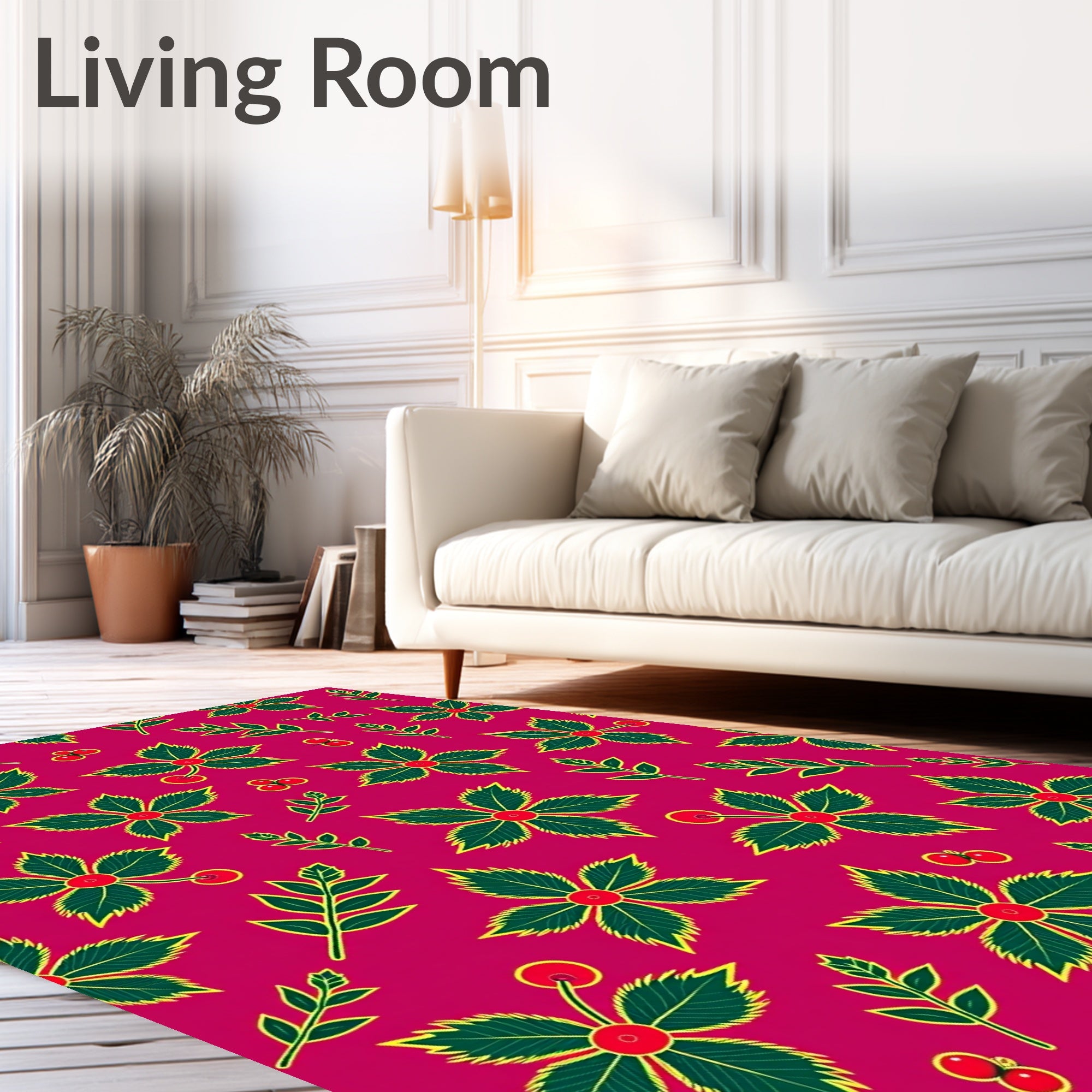 Crimson Holly Berry Leaf Cluster Rug