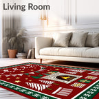 Festive Red Christmas Fireplace Trees Rug