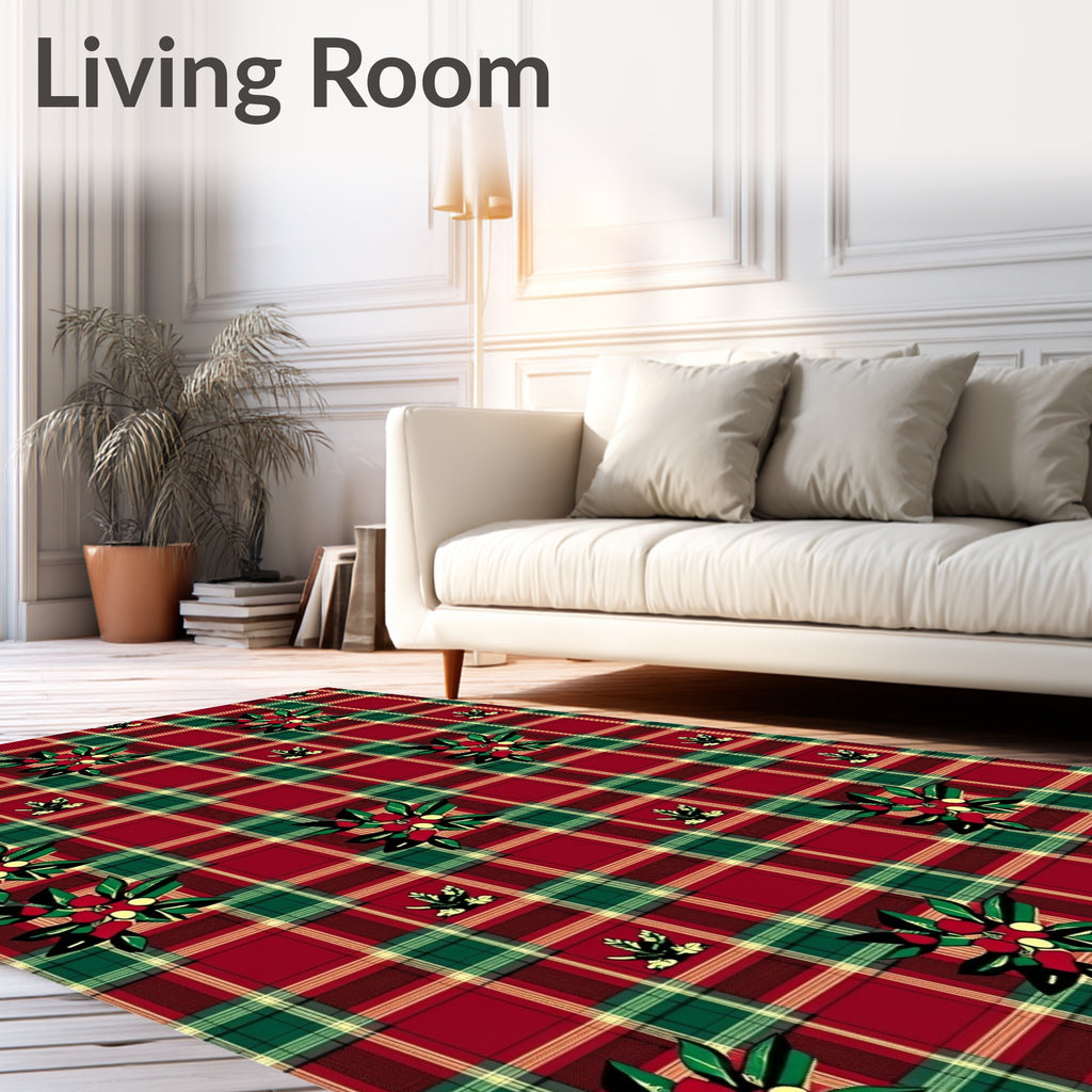 Red Green Tartan Floral Garland Rug