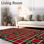 Red Green Tartan Floral Garland Rug