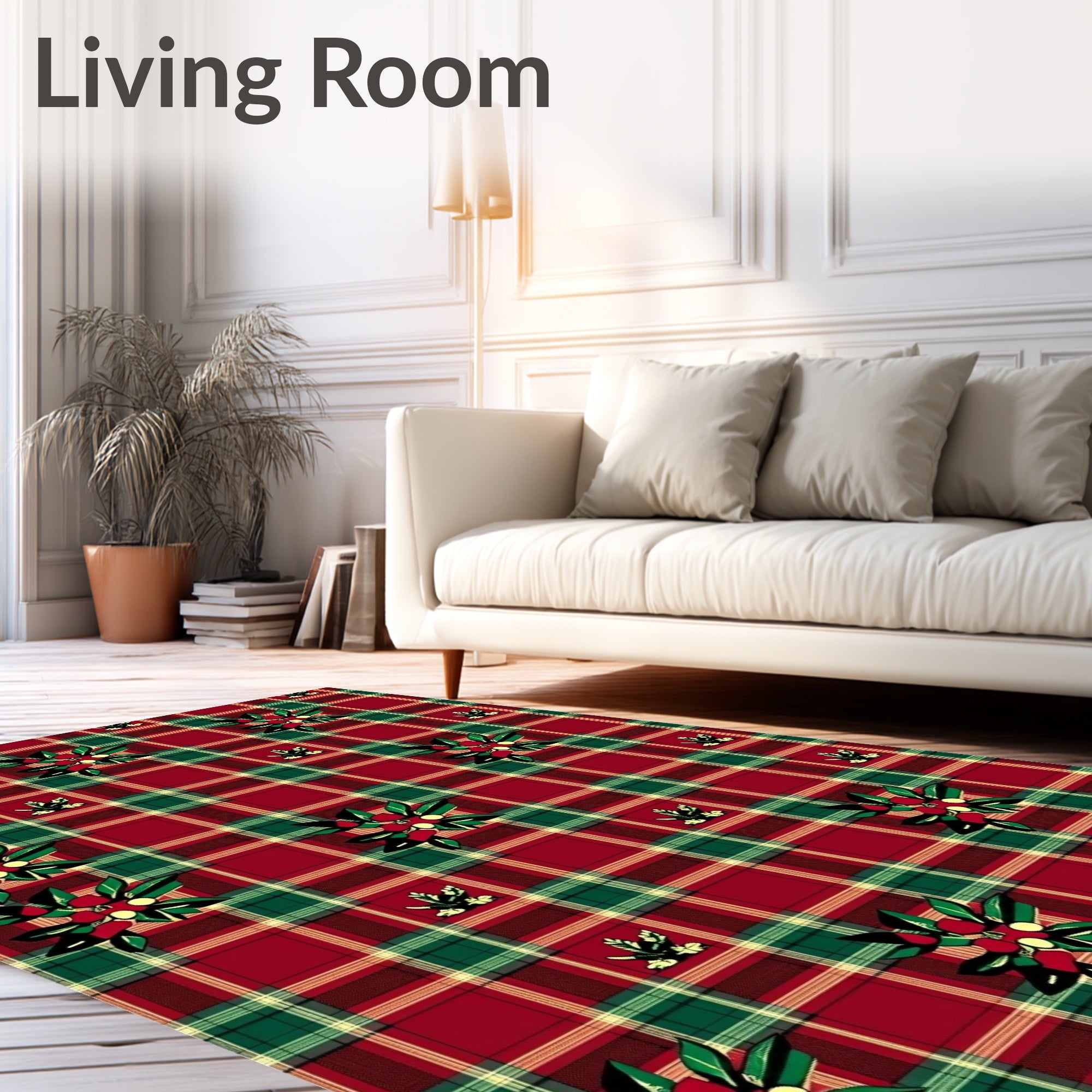Red Green Tartan Floral Garland Rug