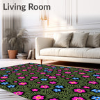 Charming Pink Blue Floral Garden Rug