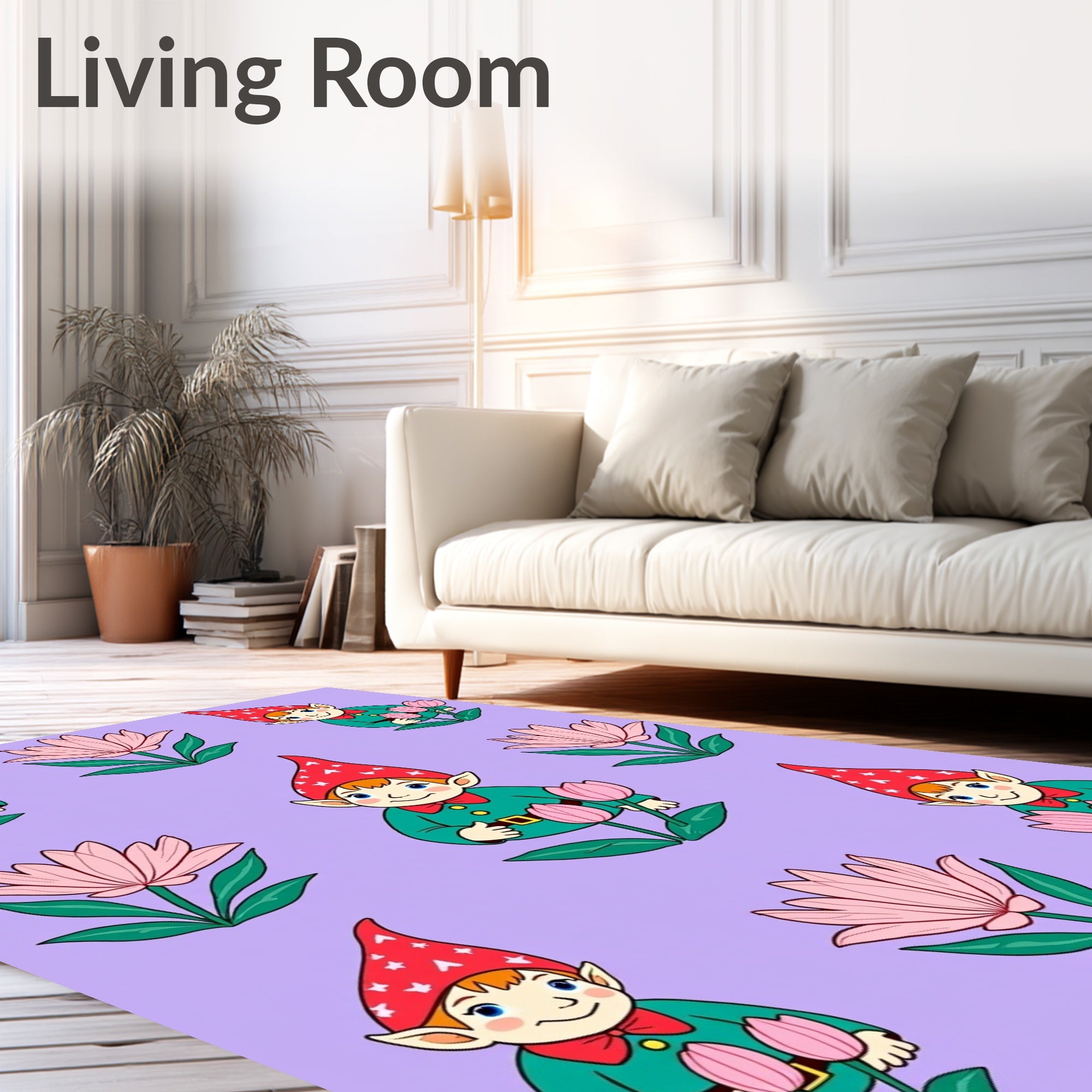 Whimsical Gnome Pink Tulip Arrangement Rug