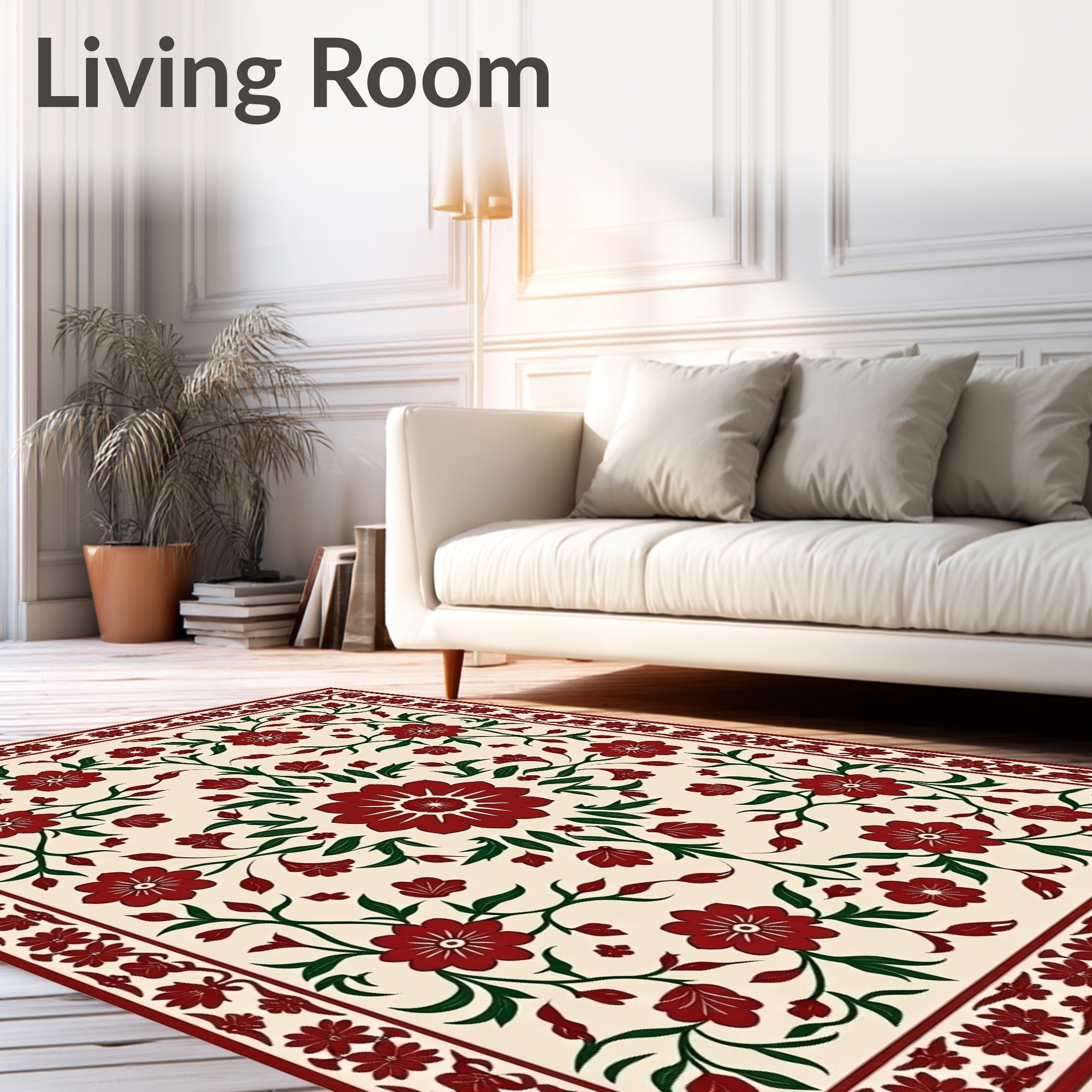 Crimson Floral Vine Garden Rug