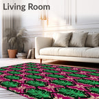 Vibrant Magenta Green Floral Arrangement Rug