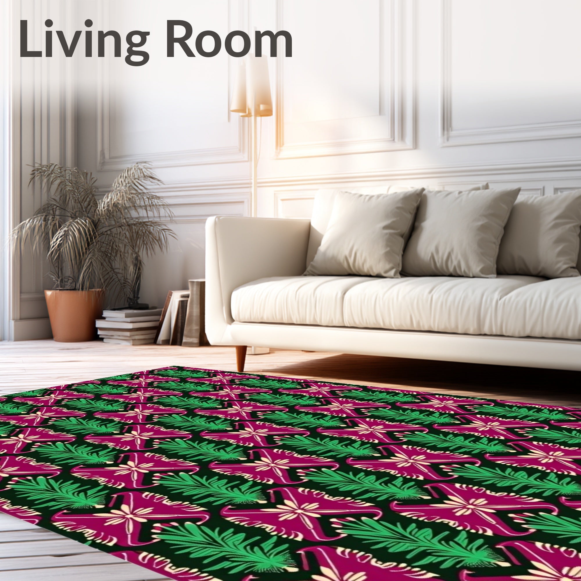 Vibrant Magenta Green Floral Arrangement Rug