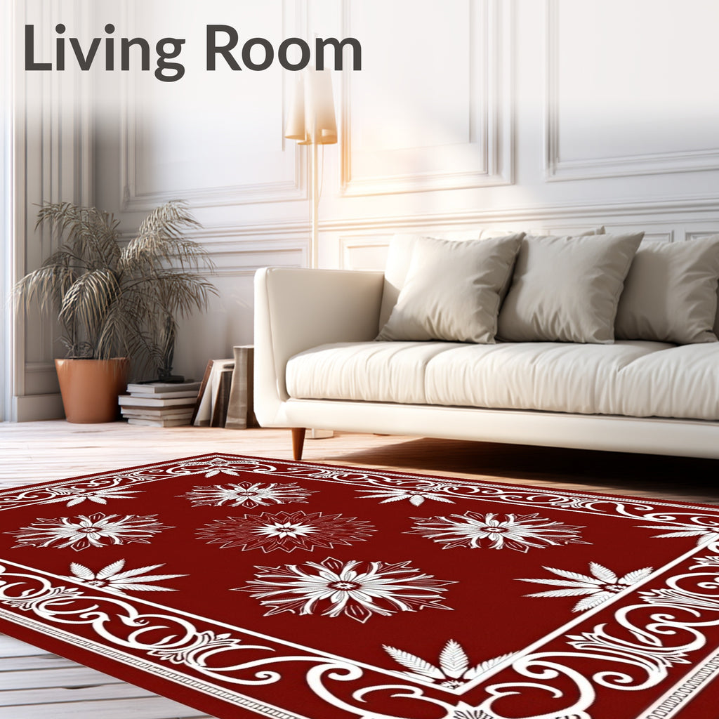 Ornate Scarlet Floral Arrangement Rug