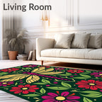 Vibrant Yellow Dragonfly Floral Garden Rug