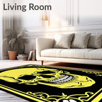 Bold Yellow Skull Black Ornate Frame Rug