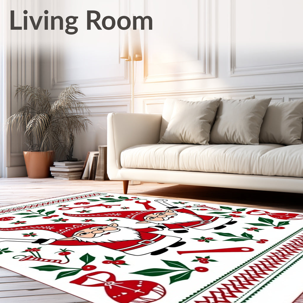 Christmas Gnomes Holly Wrench Border Rug