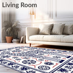 Giraffe Snowflake Border Blue Red Rug