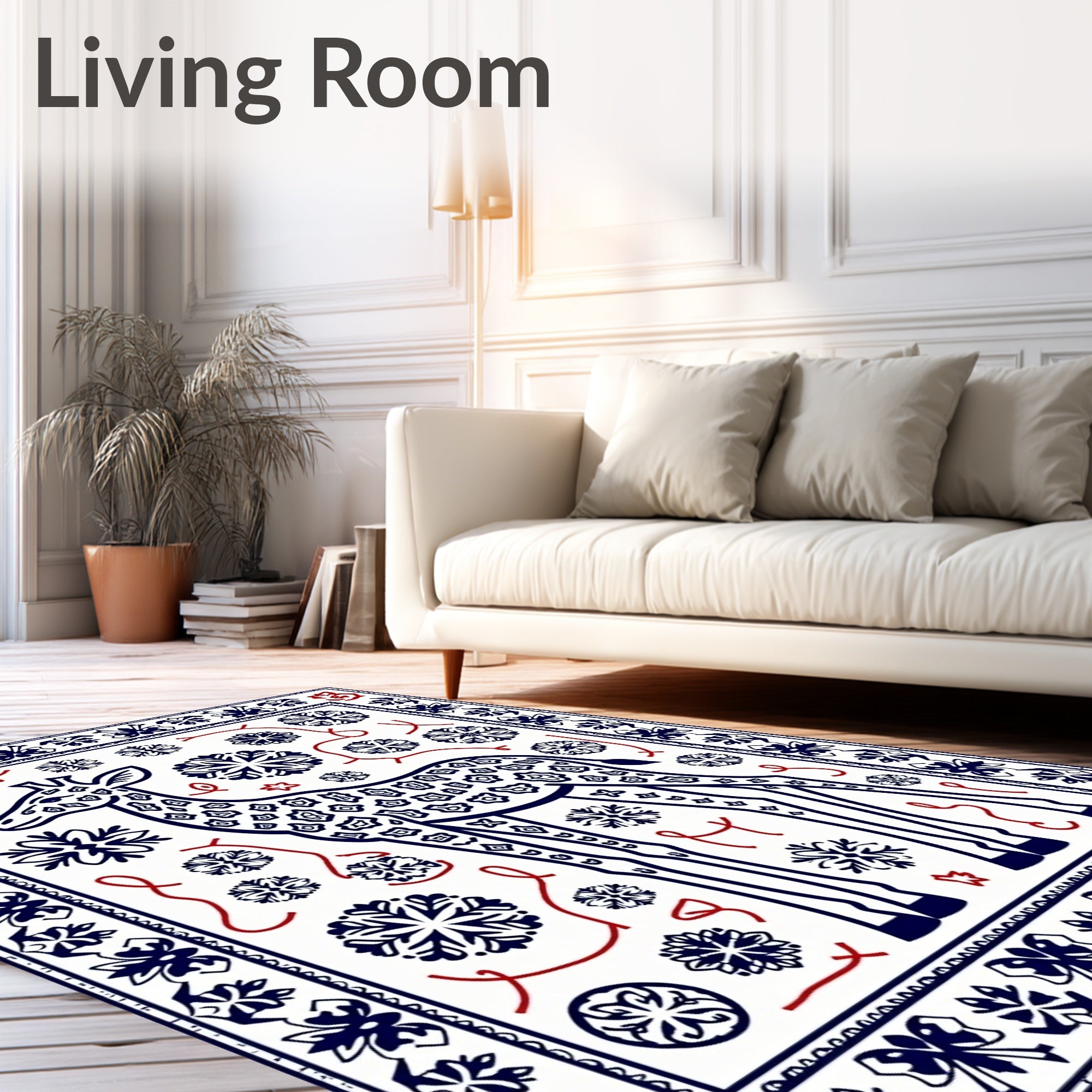 Giraffe Snowflake Border Blue Red Rug