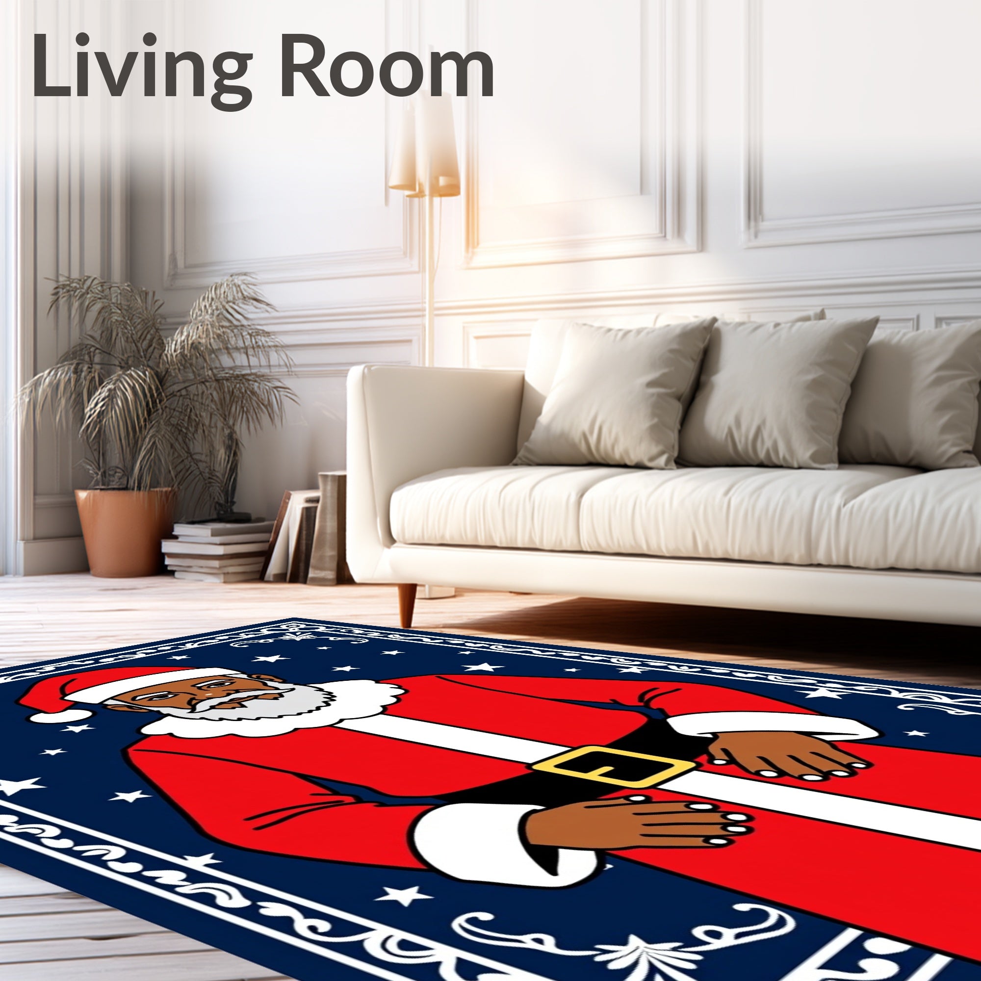 Red Santa Night Stars Border Rug