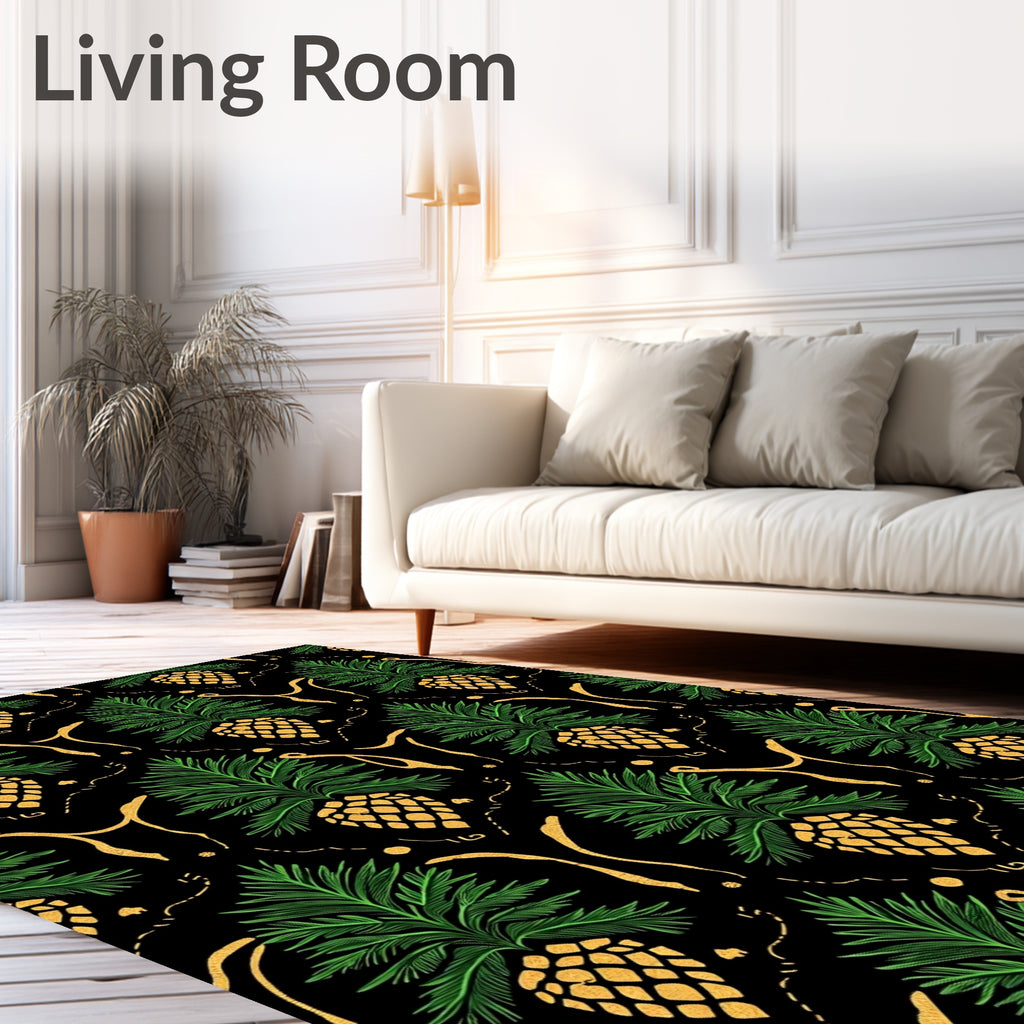 Green Pinecone Gold Swirls Rug