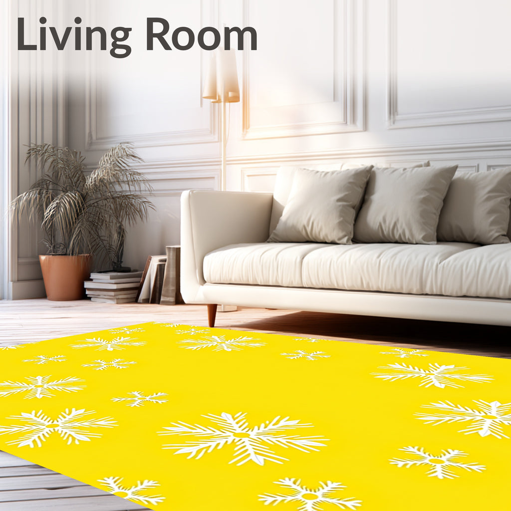 Sunny Yellow White Snowflake Scatter Rug