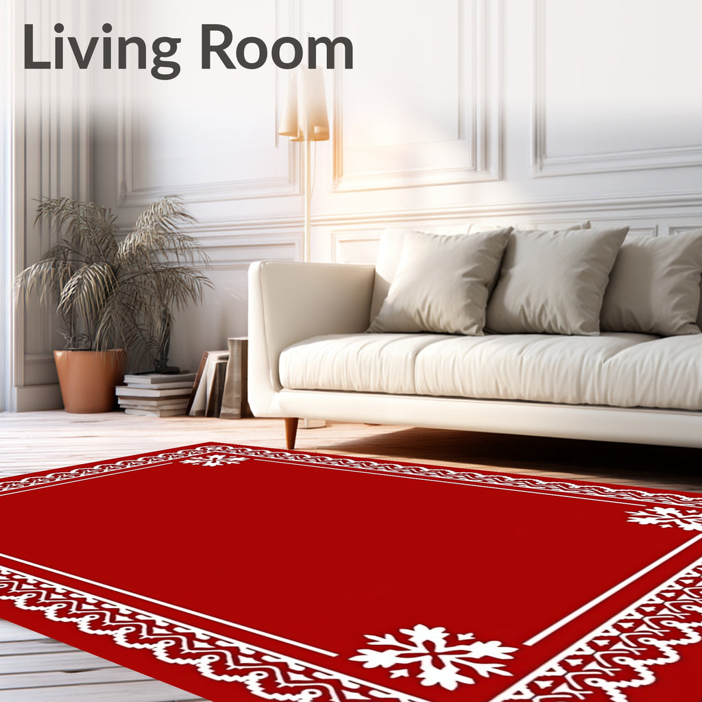 Crimson Snowflake Lace Frame Rug