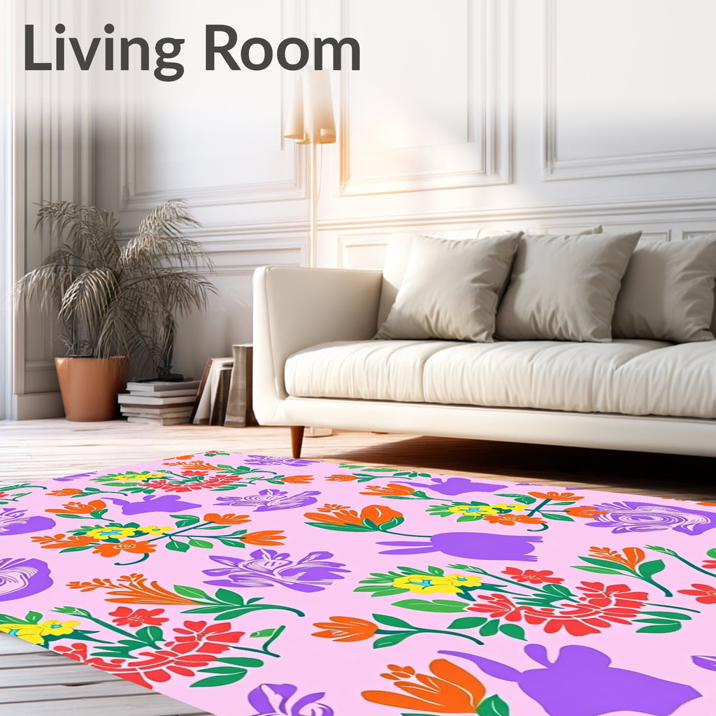 Vibrant Pink Floral Rabbit Meadow Rug
