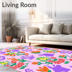 Vibrant Pink Floral Rabbit Meadow Rug