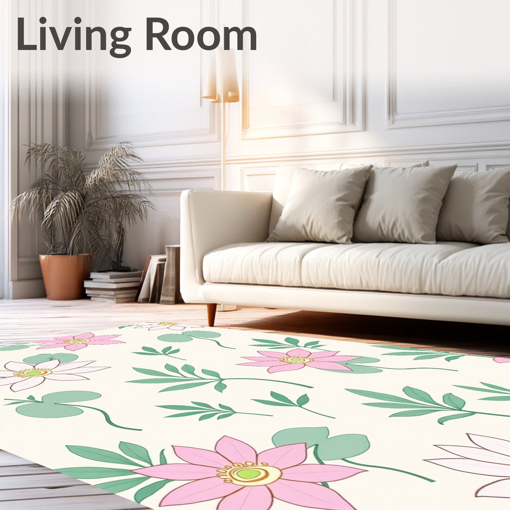 Pink Lavender Floral Leaf Sprig Rug