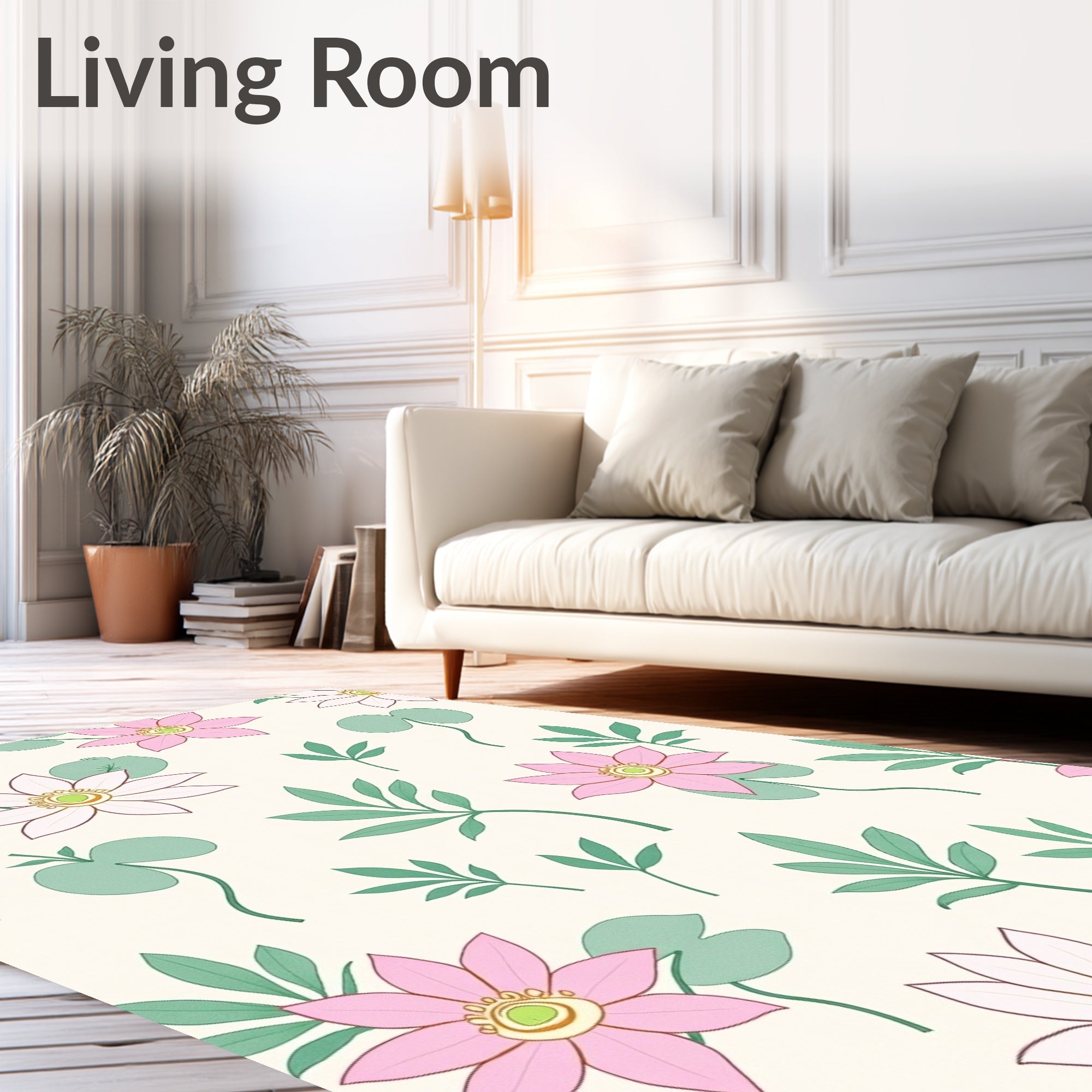 Pink Lavender Floral Leaf Sprig Rug