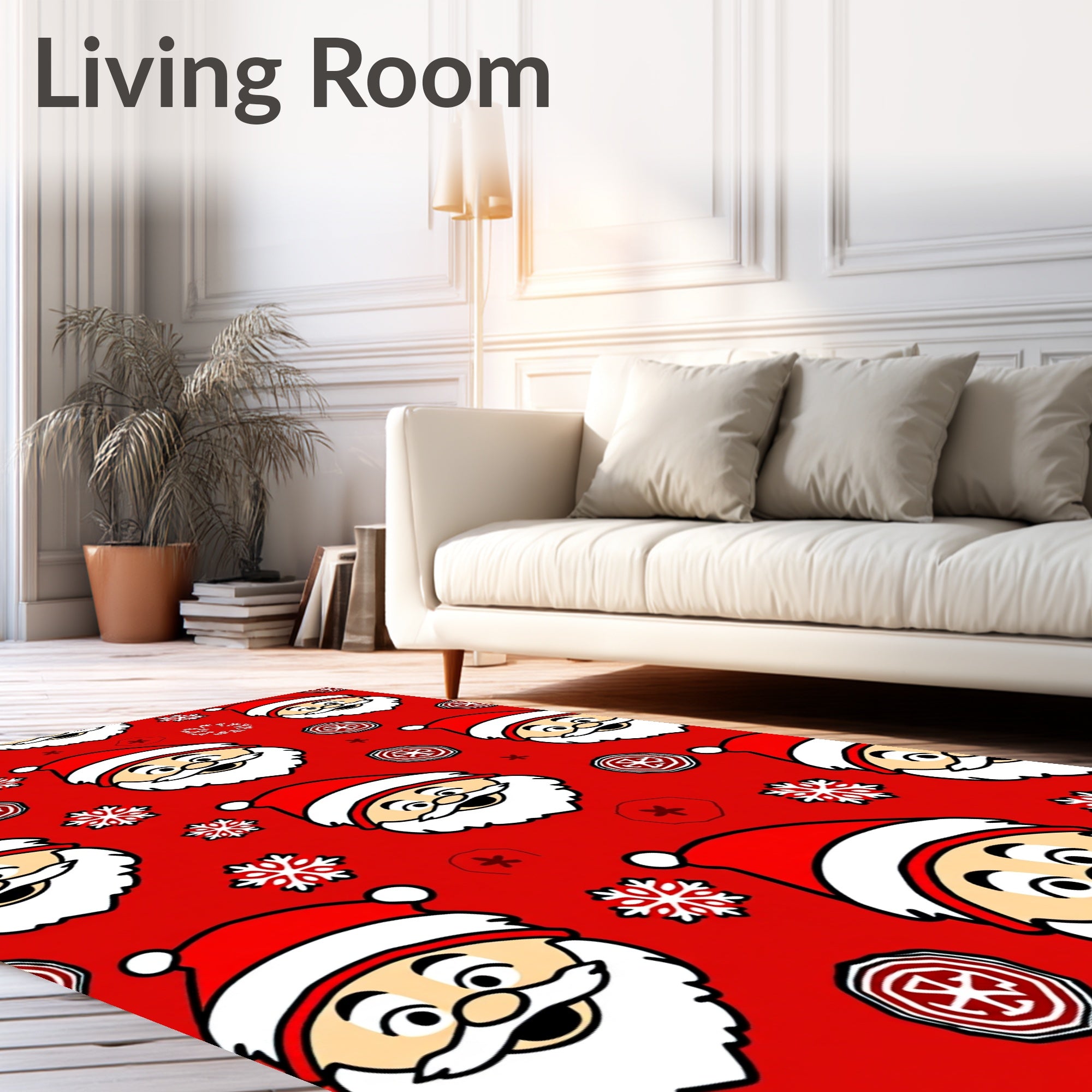 Happy Santa Claus Snowflakes Red Rug
