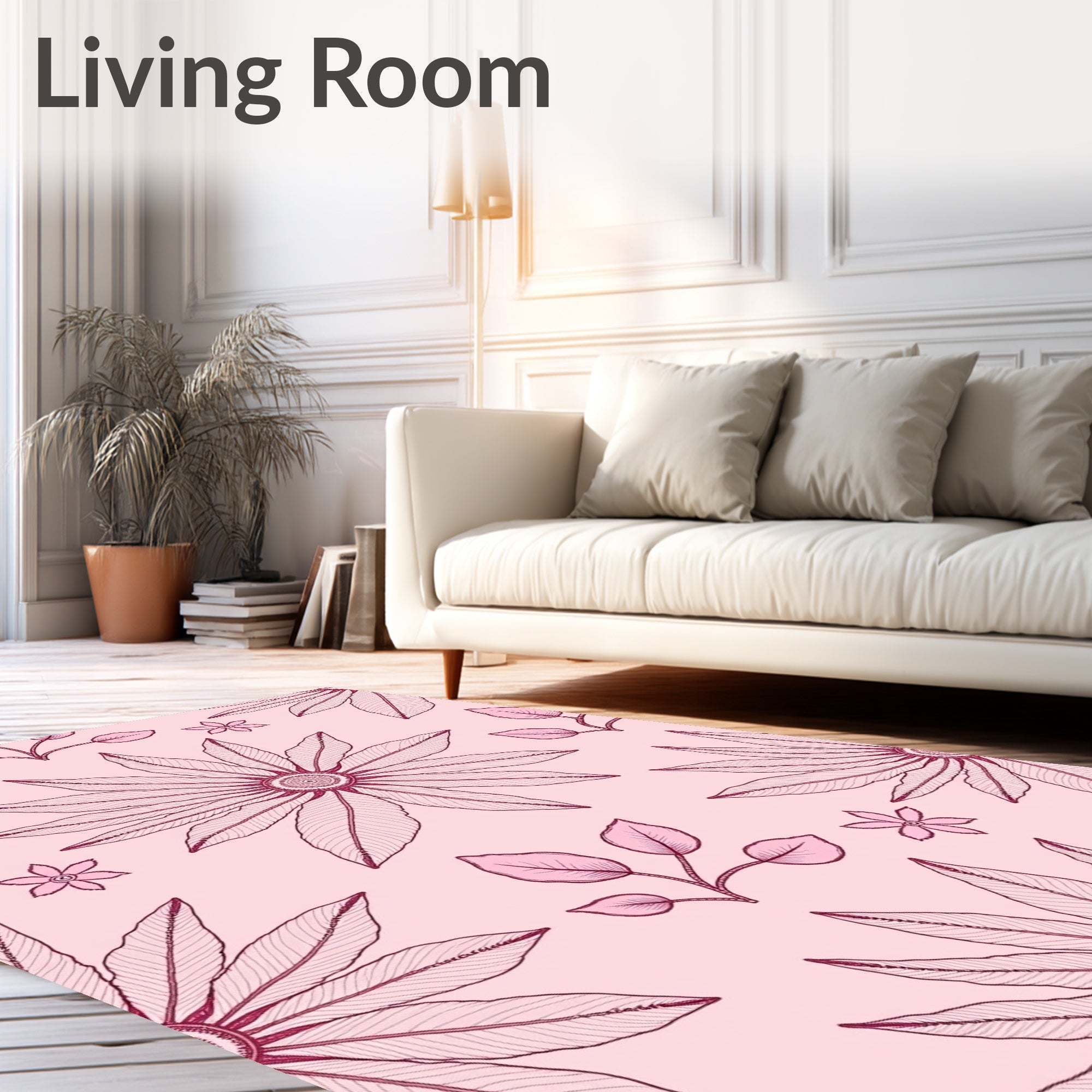 Dainty Pink Floral Branch Arrangement Rug