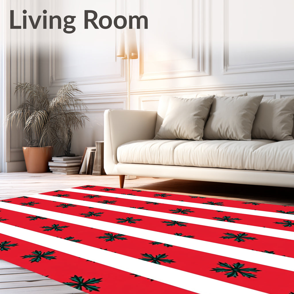 Red White Green Floral Stripe Rug