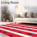 Red White Green Floral Stripe Rug